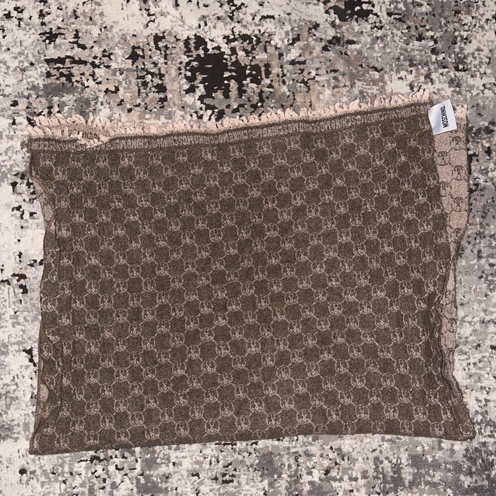 Moschino wool Brown and Cream Patterned Scarf